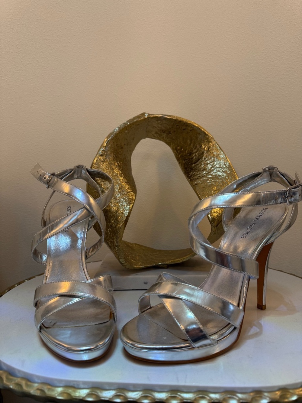 Silver metallic high heels, Boston proper